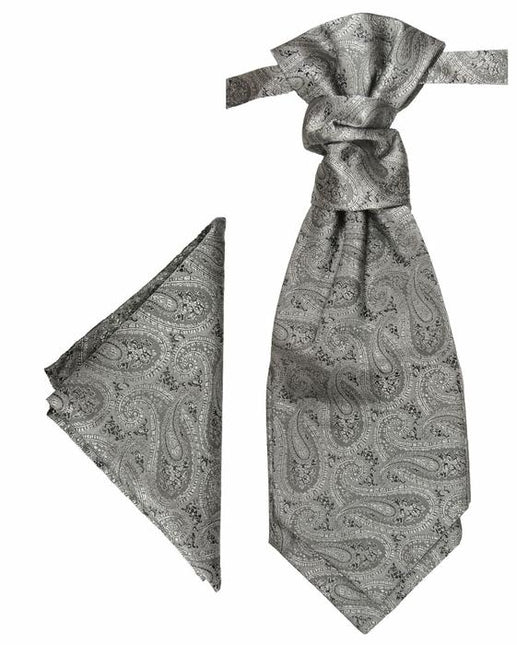 Silver Paisley Cravat and Pocket Square Set Paul Malone Cravat - Paul Malone.com