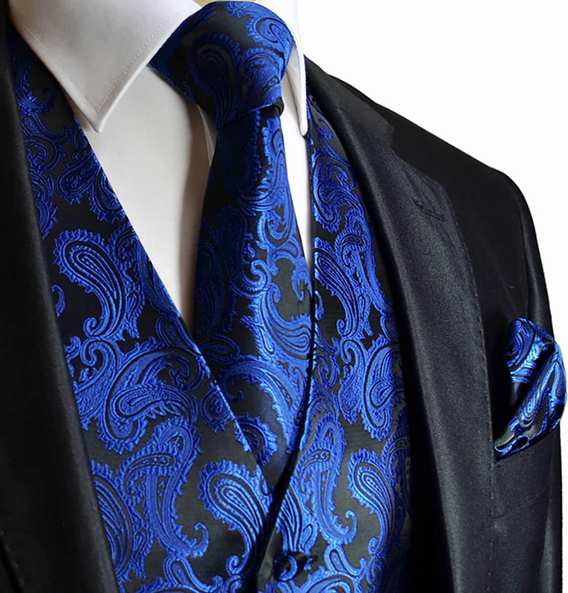 Classic Royal Blue Paisley Tuxedo Vest Set
