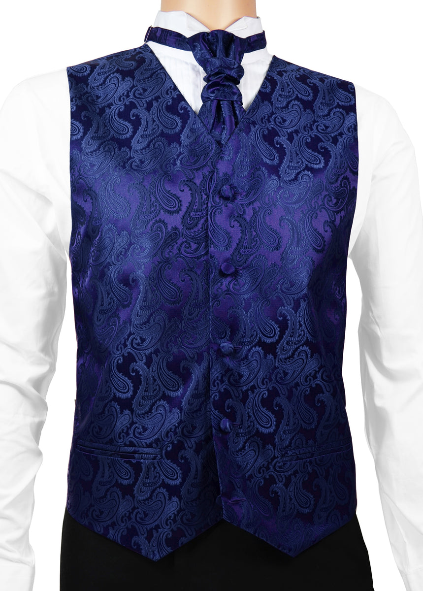 Navy Blue Paisley Tuxedo Vest Set | Paul Malone