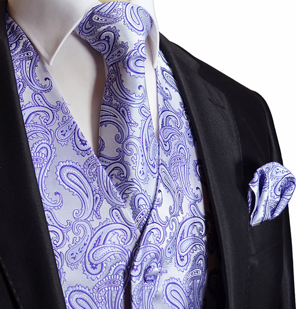 Gentian Violet Paisley Tuxedo Vest Set | Paul Malone