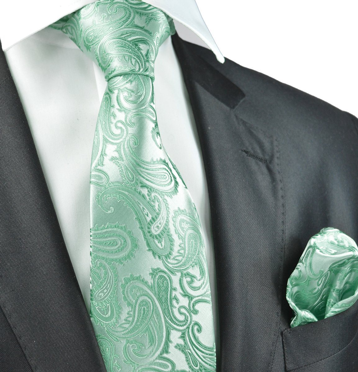 Mist Green Paisley Necktie and Pocket Square | Paul Malone