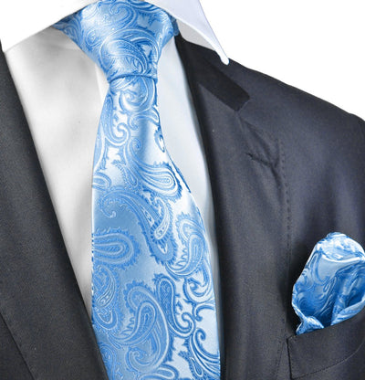 Blue Paisley Necktie and Pocket Square Paul Malone Ties - Paul Malone.com