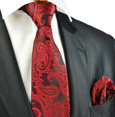 Red and Black Paisley Necktie and Pocket Square Paul Malone Ties - Paul Malone.com