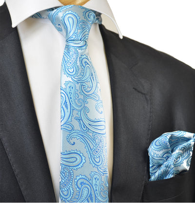 Turquoise Paisley Wedding Tie and Pocket Square Paul Malone Ties - Paul Malone.com