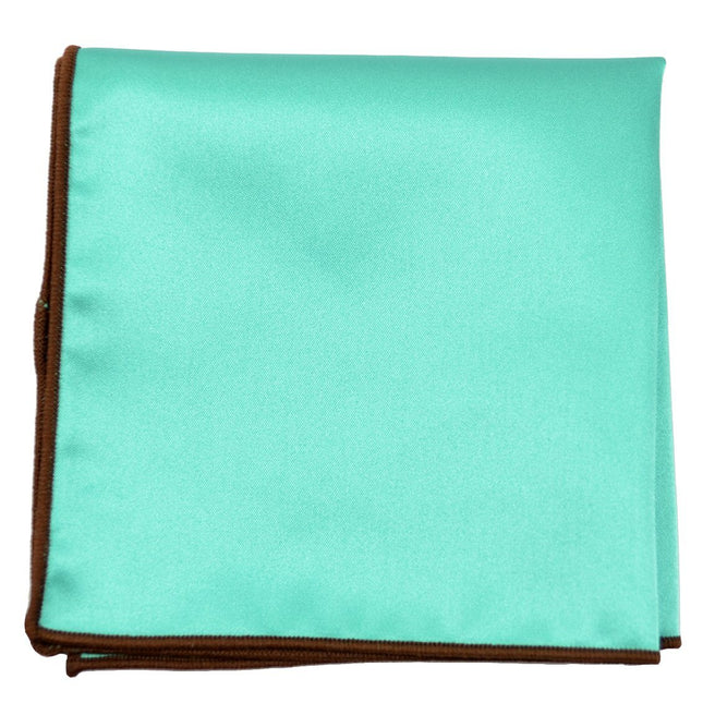 Solid Pocket Square in Greenlake with Brown Border Paul Malone  - Paul Malone.com