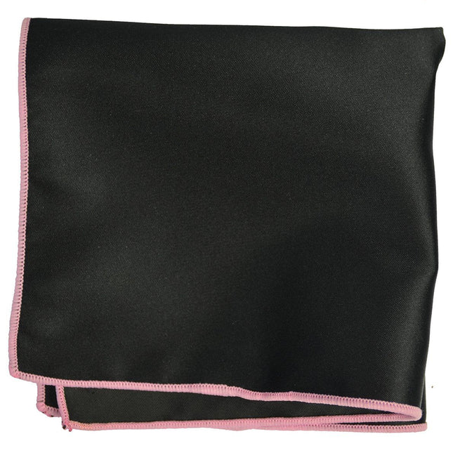 Solid Pocket Square in Black with Pink Border Paul Malone  - Paul Malone.com
