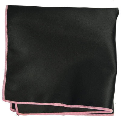 Solid Pocket Square in Black with Pink Border Paul Malone  - Paul Malone.com