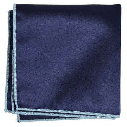 Solid Pocket Square in Navy with Light Blue Border Paul Malone  - Paul Malone.com