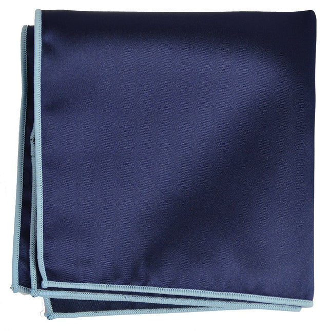 Solid Pocket Square in Navy with Light Blue Border Paul Malone  - Paul Malone.com