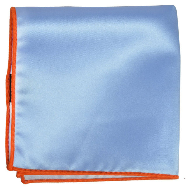 Solid Pocket Square in Light Blue with Orange Border Paul Malone  - Paul Malone.com