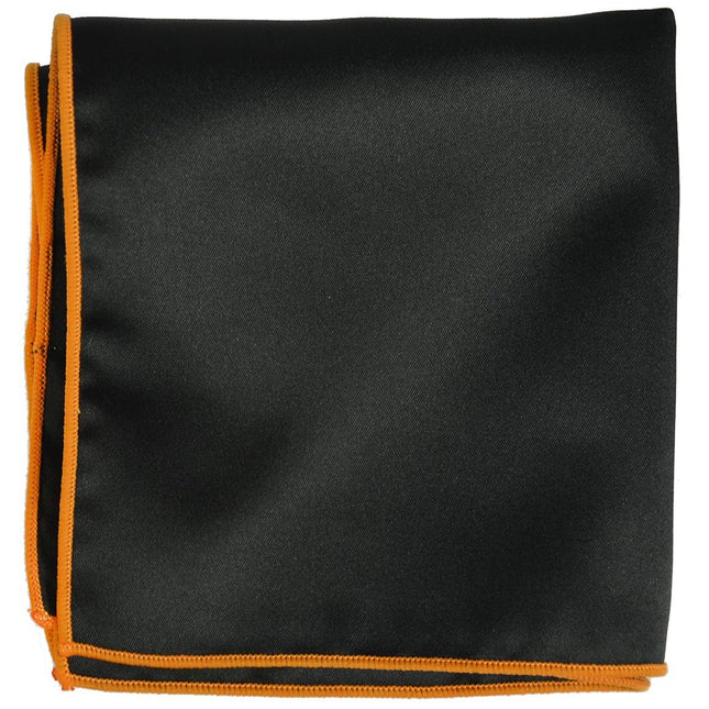 Solid Pocket Square in Black with Orange Border Paul Malone  - Paul Malone.com