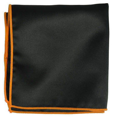 Solid Pocket Square in Black with Orange Border Paul Malone  - Paul Malone.com