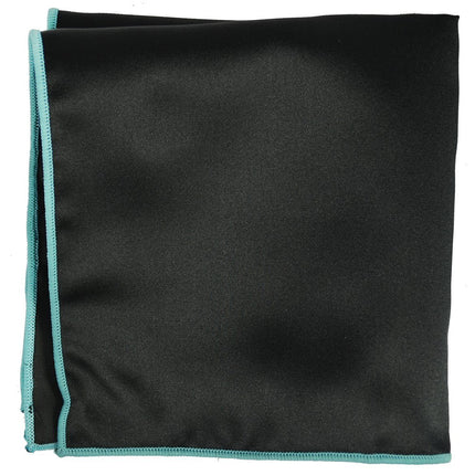 Solid Pocket Square in Black with Turquoise Border Paul Malone  - Paul Malone.com