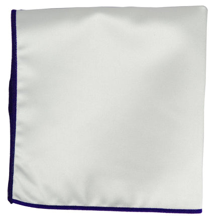 Solid Pocket Square in White with Navy Border Paul Malone Pocket Square - Paul Malone.com