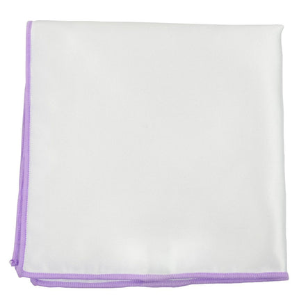 Solid Pocket Square in White with Purple Border Paul Malone Pocket Square - Paul Malone.com