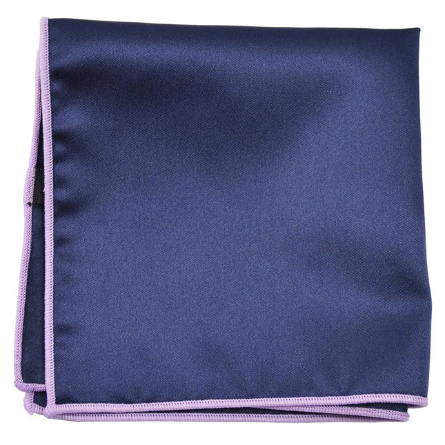 Solid Pocket Square in Navy with Purple Border Paul Malone  - Paul Malone.com