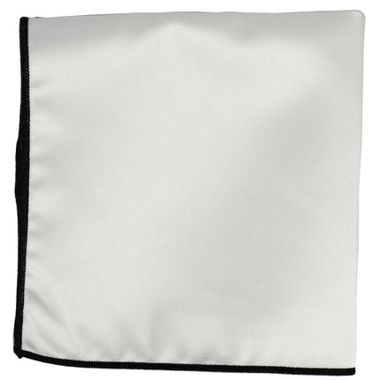 Solid Pocket Square in White with Black Border Paul Malone  - Paul Malone.com