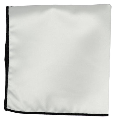 Solid Pocket Square in White with Black Border Paul Malone  - Paul Malone.com