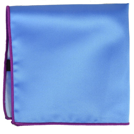 Solid Pocket Square in Blue with Hot Pink Border Paul Malone  - Paul Malone.com