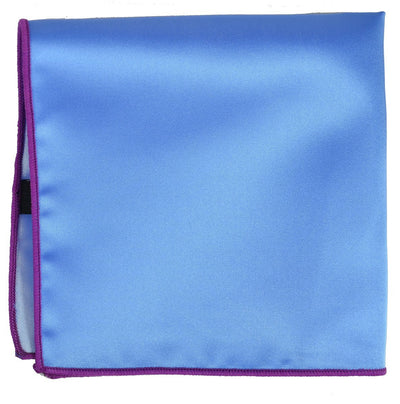 Solid Pocket Square in Blue with Hot Pink Border Paul Malone  - Paul Malone.com