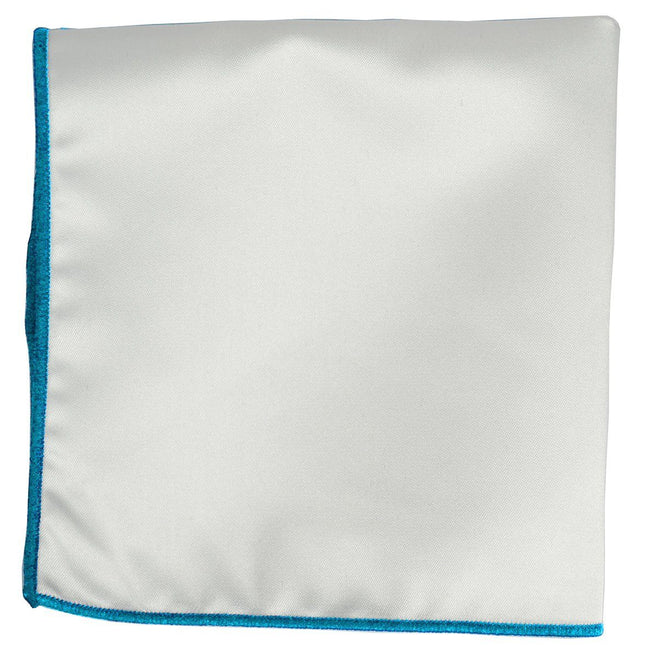 Solid Pocket Square in White with Blue Border Paul Malone  - Paul Malone.com