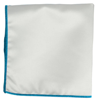 Solid Pocket Square in White with Blue Border Paul Malone  - Paul Malone.com