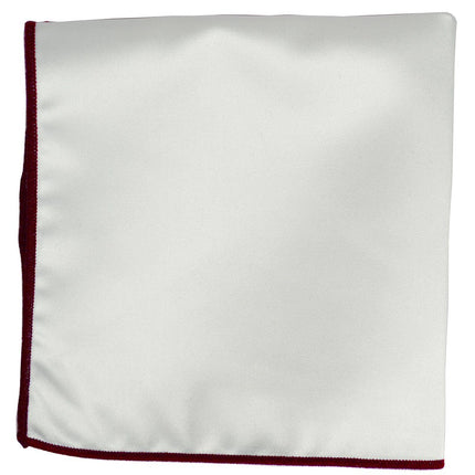 Solid Pocket Square in White with Dark Red Border Paul Malone  - Paul Malone.com