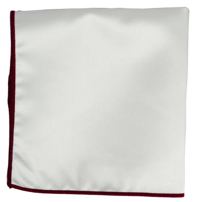 Solid Pocket Square in White with Dark Red Border Paul Malone  - Paul Malone.com