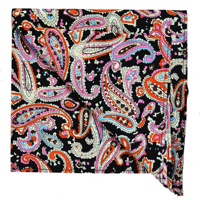 Black and Multicolor Paisley Cotton Pocket Square Paul Malone Pocket Square - Paul Malone.com