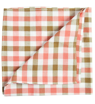 Beige and Pink Plaid Cotton Pocket Square Paul Malone  - Paul Malone.com
