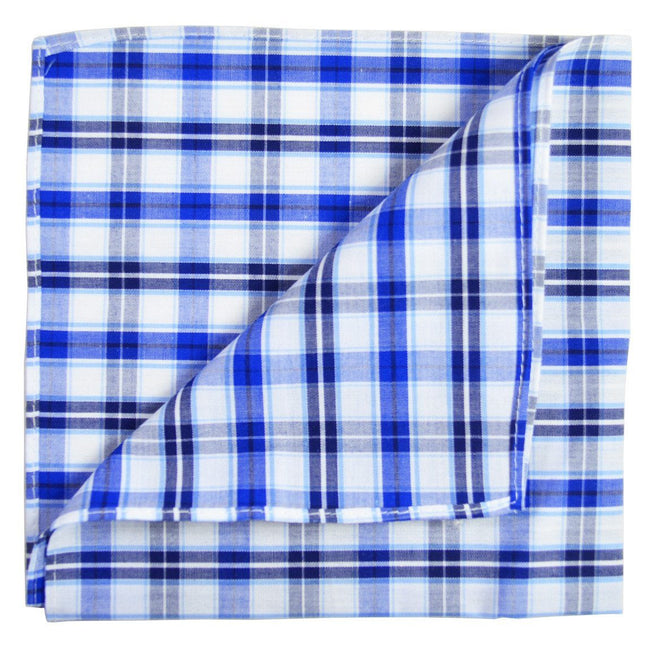 Blue and White Plaid Cotton Pocket Square Paul Malone Pocket Square - Paul Malone.com