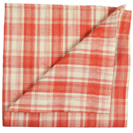 Red Plaid Cotton/Linen Blend Pocket Square Paul Malone  - Paul Malone.com