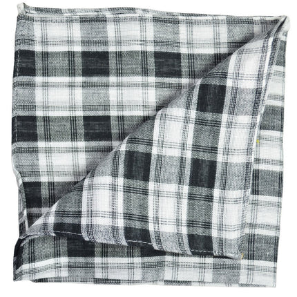 Black Plaid Cotton/Linen Blend Pocket Square Paul Malone  - Paul Malone.com