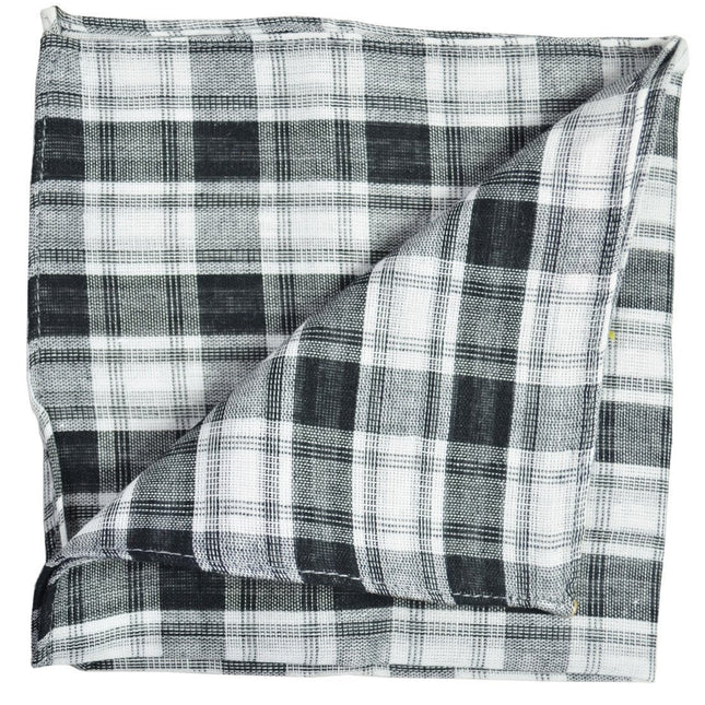 Black Plaid Cotton/Linen Blend Pocket Square Paul Malone  - Paul Malone.com
