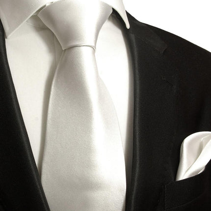 Solid White Necktie and Pocket Square Paul Malone Ties - Paul Malone.com