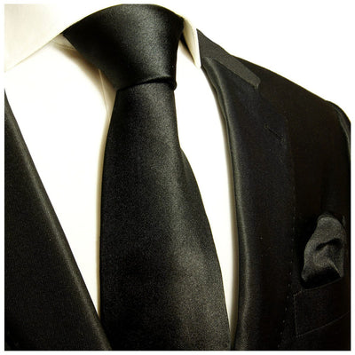 Solid Black Necktie and Pocket Square Vittorio Farina Ties - Paul Malone.com