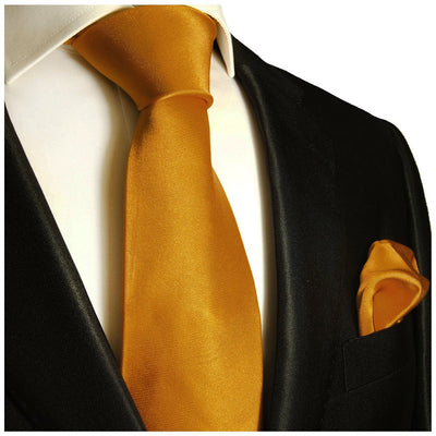 Solid Cadmium Orange Necktie and Pocket Square Paul Malone Ties - Paul Malone.com