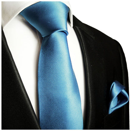 Solid Glaucous Blue Necktie and Pocket Square Paul Malone Ties - Paul Malone.com