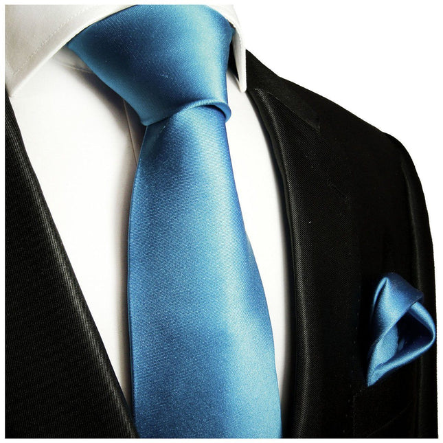 Solid Glaucous Blue Necktie and Pocket Square Paul Malone Ties - Paul Malone.com