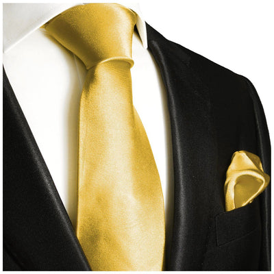 Solid Yellow Necktie and Pocket Square Paul Malone Ties - Paul Malone.com