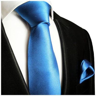 Solid Blue Necktie and Pocket Square Paul Malone Ties - Paul Malone.com
