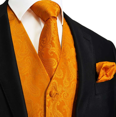 Sun Orange Paisley Tuxedo Vest Set Brand Q Vest - Paul Malone.com
