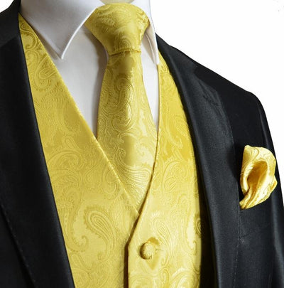 Yellow Paisley Tuxedo Vest Set Brand Q Vest - Paul Malone.com