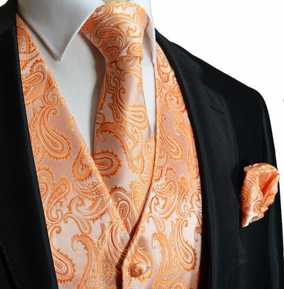 Orange Paisley Tuxedo Vest Set Brand Q Vest - Paul Malone.com