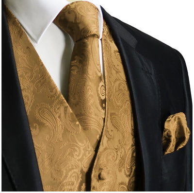 Classic True Gold Paisley Tuxedo Vest Set Paul Malone Vest - Paul Malone.com