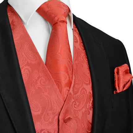 Salmon Paisley Tuxedo Vest Set Brand Q Vest - Paul Malone.com