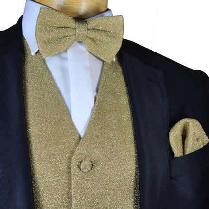 Glitter Tuxedo Vest and Bow Tie Set in Champagne Brand Q Vest - Paul Malone.com