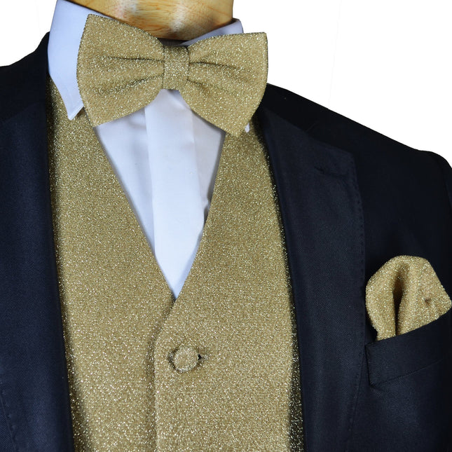 Glitter Tuxedo Vest and Bow Tie Set in Champagne Brand Q Vest - Paul Malone.com