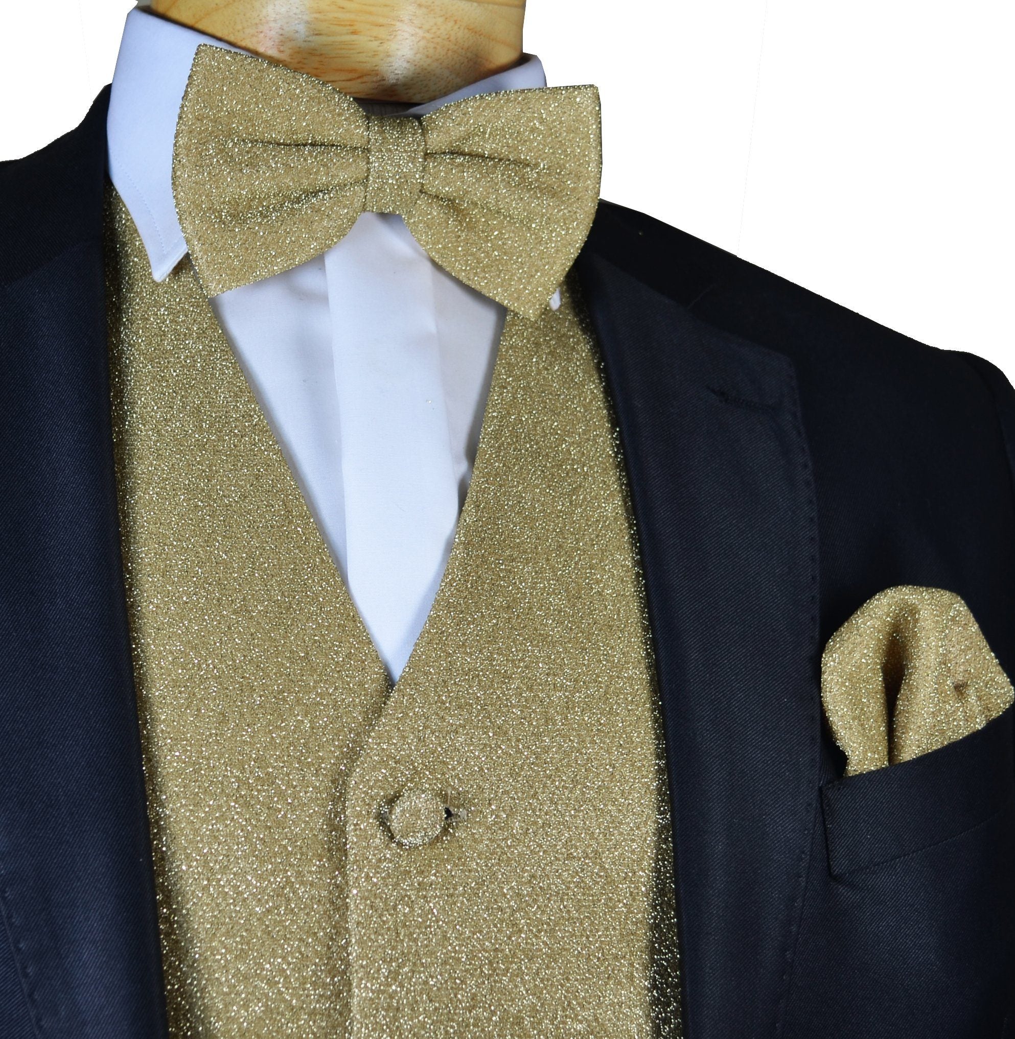 Glitter Tuxedo Vest and Bow Tie Set in Champagne – Paul Malone