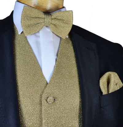 Glitter Tuxedo Vest and Bow Tie Set in Champagne Vest Set Vest - Paul Malone.com